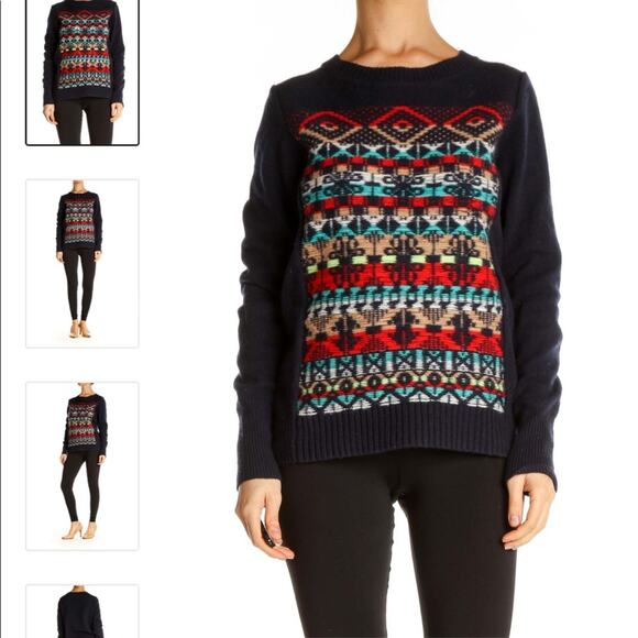 J. Crew navy blue crewneck fair isle geometric wool sweater - Picture 2 of 9